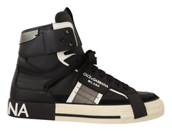 Black Gray Leather Mens High Top Sneakers