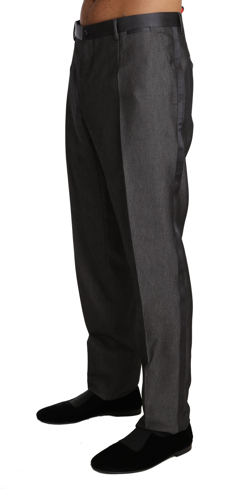 Gray Wool Silk Patterned Formal Trousers