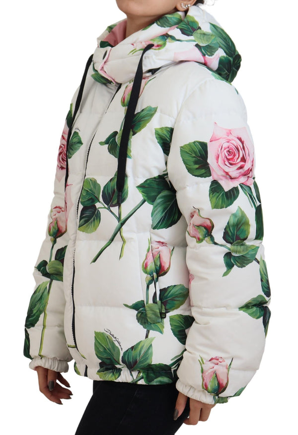 White Roses Print Polyester Full Zip Jacket