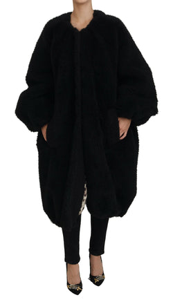 Black Cashmere Blend Faux Fur Coat Jacket