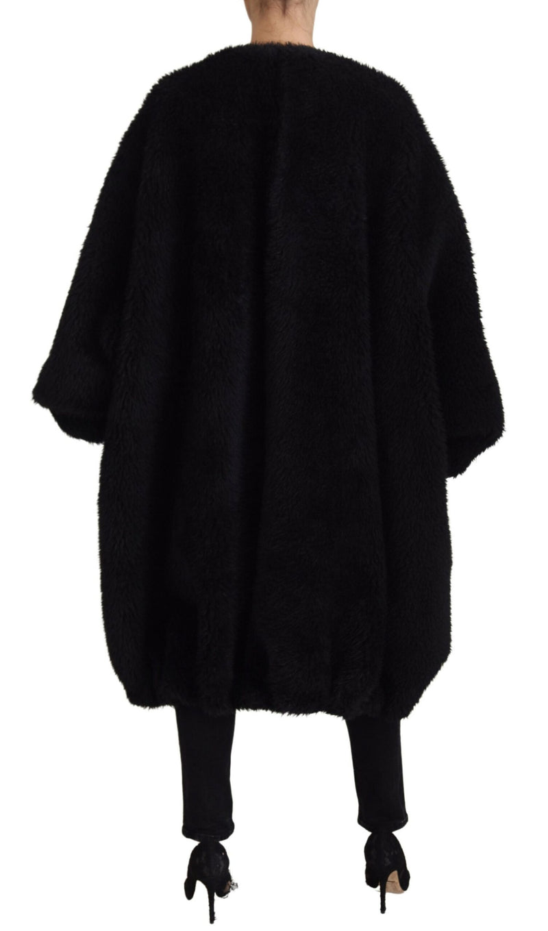 Black Cashmere Blend Faux Fur Coat Jacket