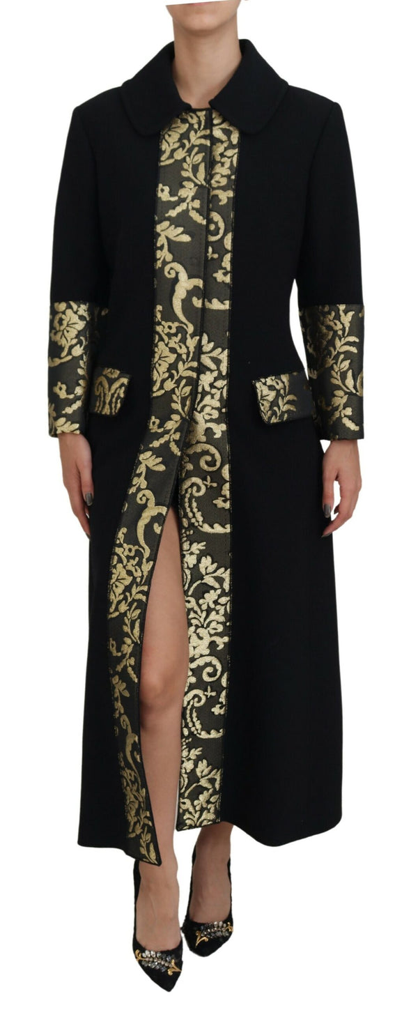 Black Gold Jacquard Long Trench Coat Jacket