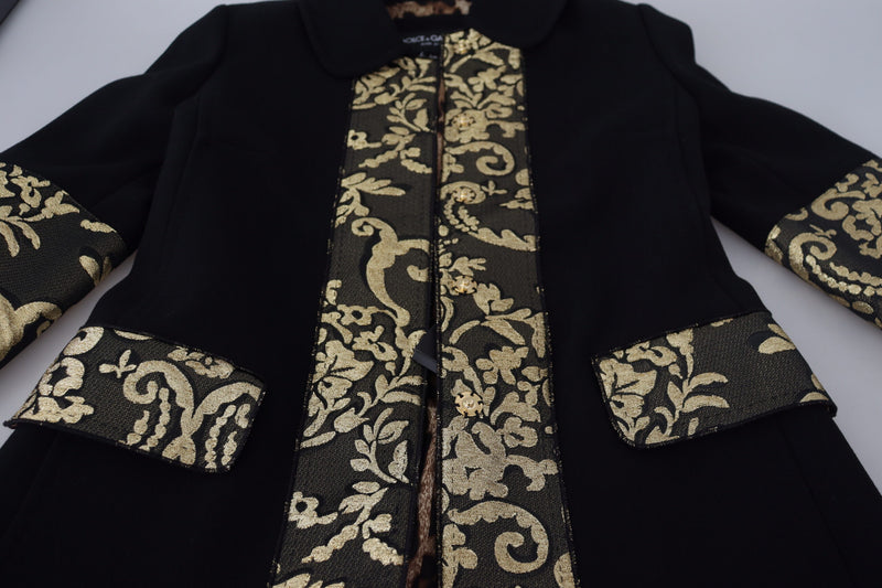 Black Gold Jacquard Long Trench Coat Jacket