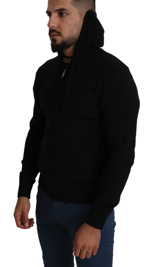 Black Full Zipper Hooded Cashmere Sweater