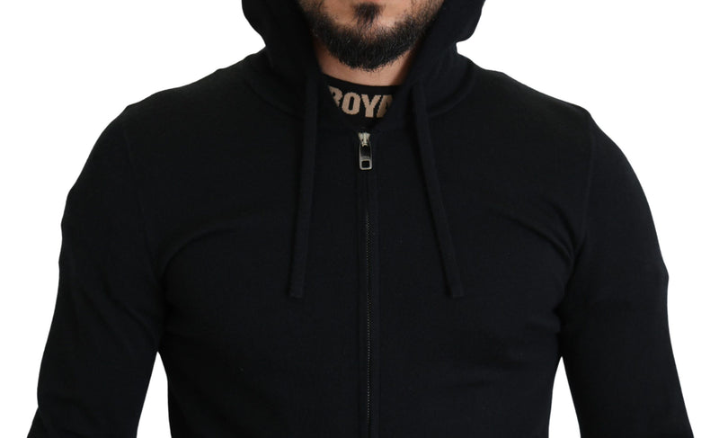 Black Full Zipper Hooded Cashmere Sweater