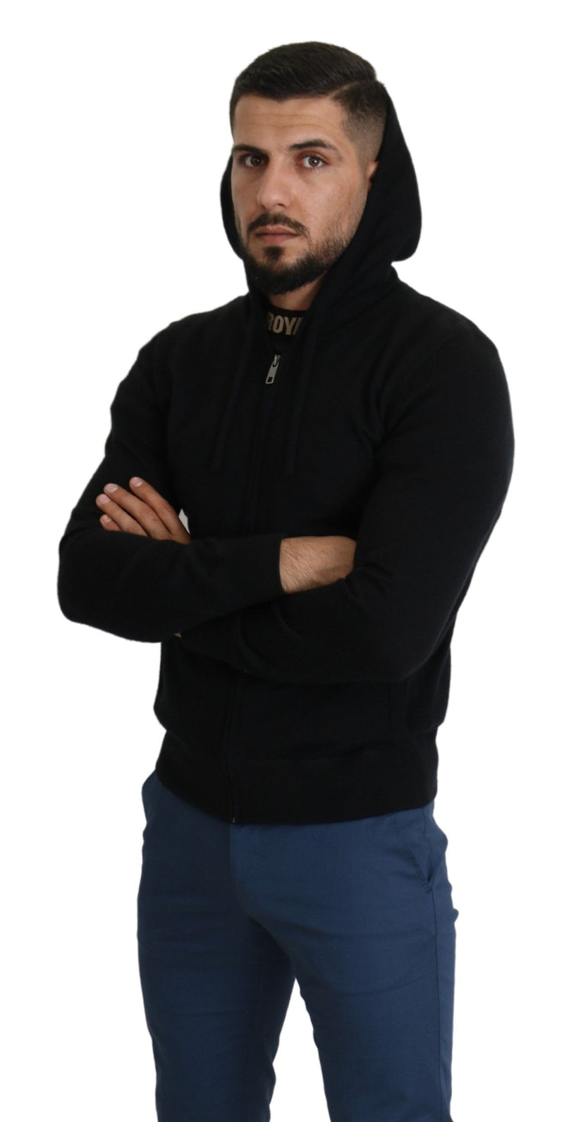 Black Full Zipper Hooded Cashmere Sweater