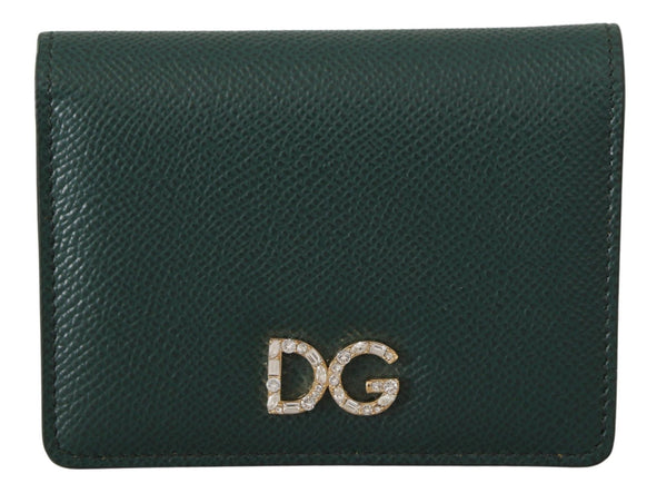 Green Leather Bifold Continental Clutch Crystal Wallet