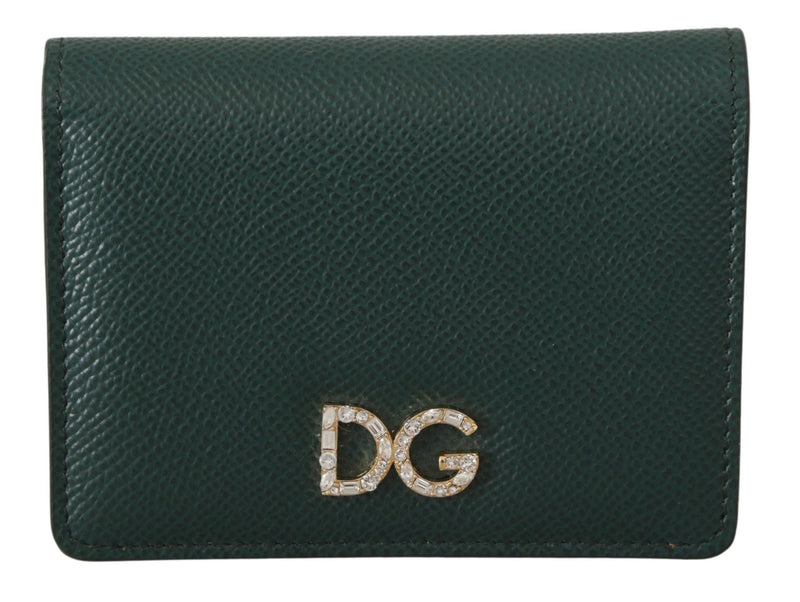 Green Leather Bifold Continental Clutch Crystal Wallet