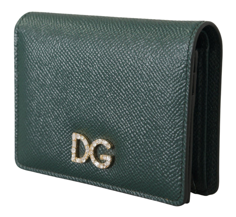 Green Leather Bifold Continental Clutch Crystal Wallet