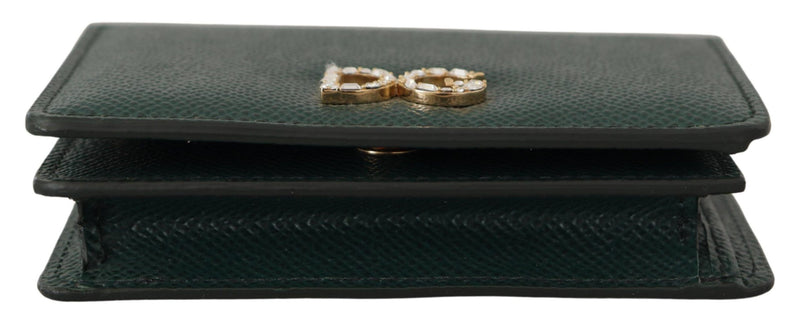 Green Leather Bifold Continental Clutch Crystal Wallet