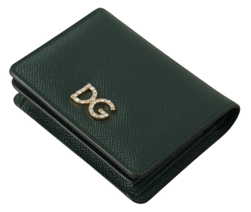 Green Leather Bifold Continental Clutch Crystal Wallet