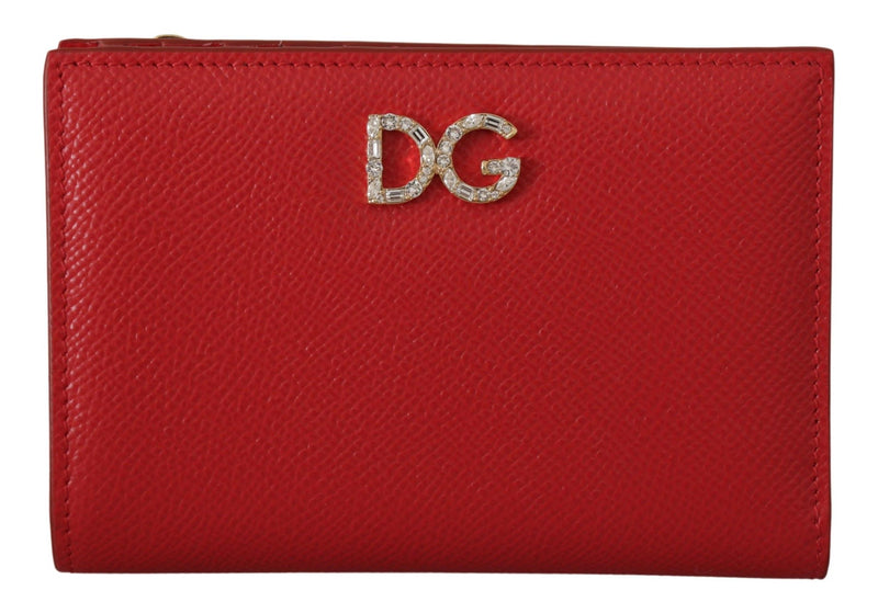 Red Leather Bifold Continental Clutch Crystal Wallet