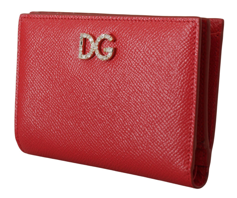 Red Leather Bifold Continental Clutch Crystal Wallet