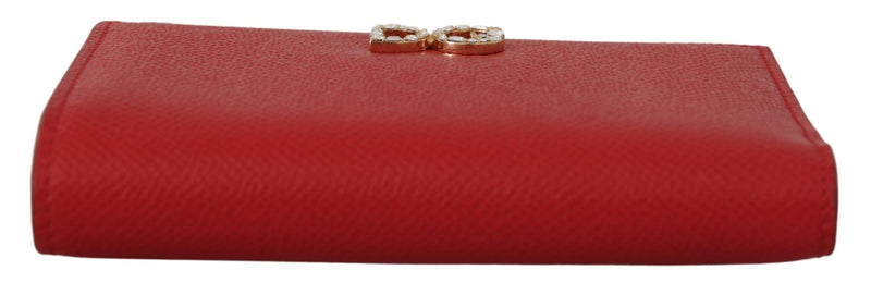 Red Leather Bifold Continental Clutch Crystal Wallet