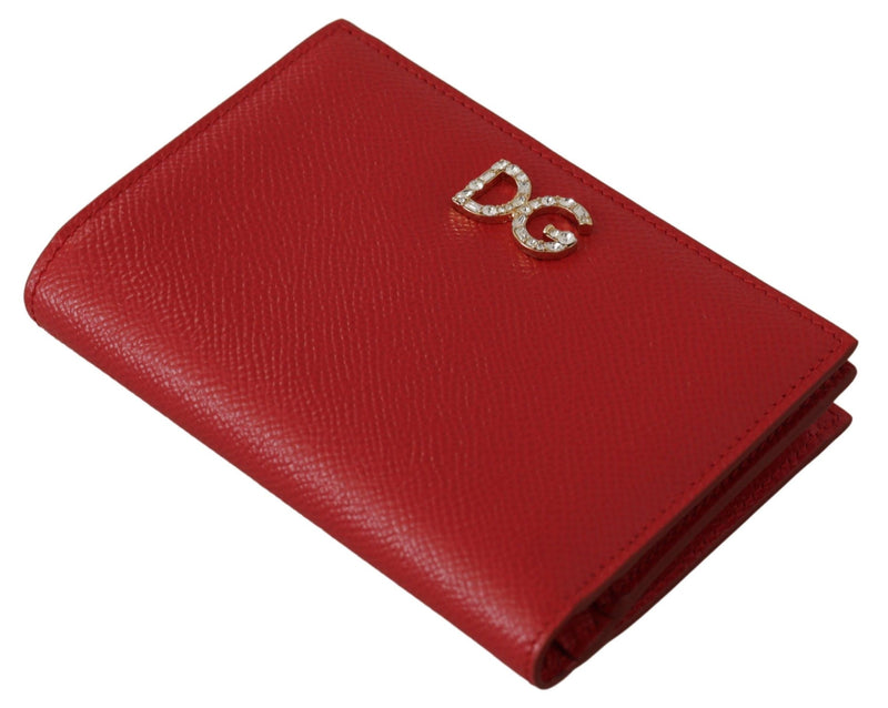 Red Leather Bifold Continental Clutch Crystal Wallet