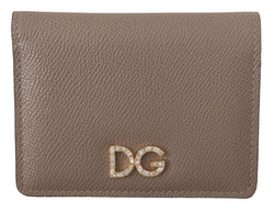 Beige Leather Bifold Continental Clutch Crystal Wallet