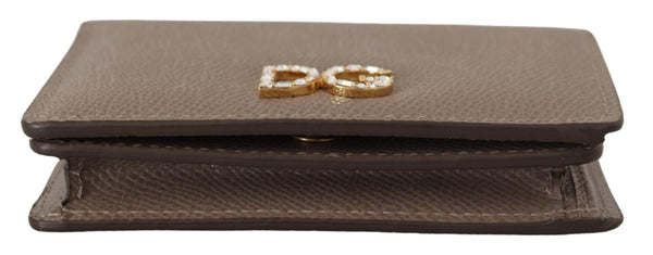 Beige Leather Bifold Continental Clutch Crystal Wallet