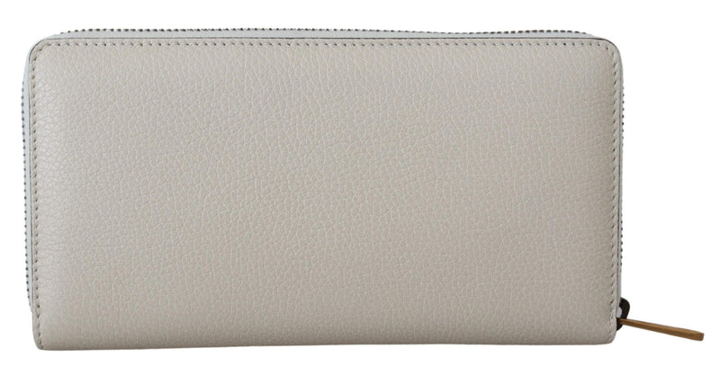 White Leather Logo Print Zip Around Long Wallet