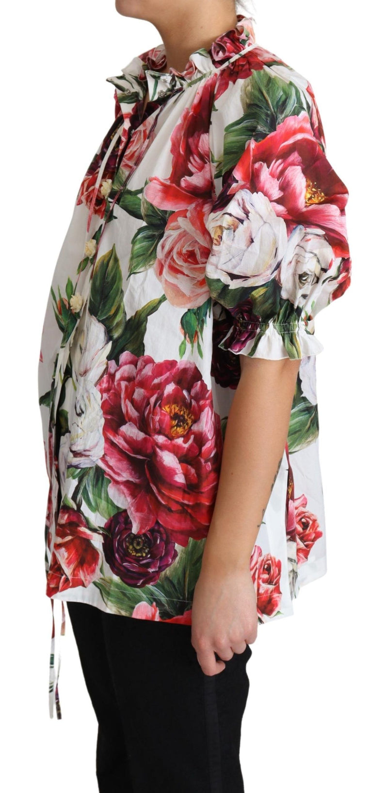 Multicolor Peony Print Cotton Blouse Tops