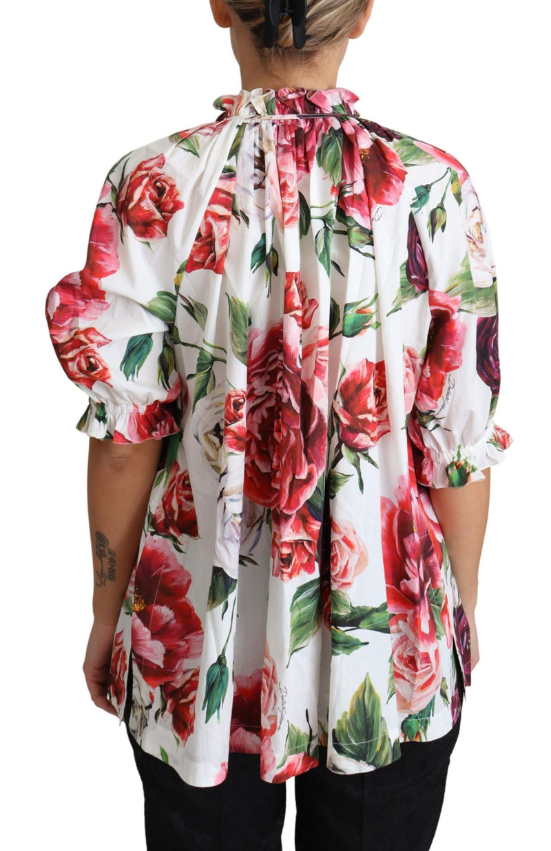 Multicolor Peony Print Cotton Blouse Tops