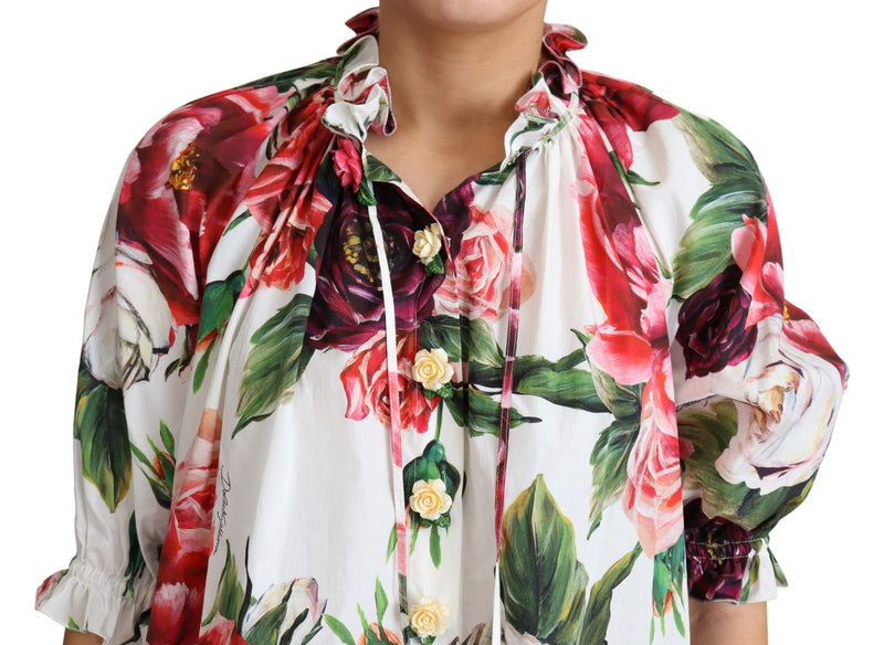 Multicolor Peony Print Cotton Blouse Tops