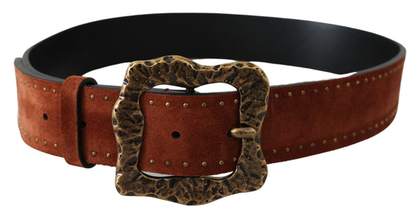 Brown Suede Leather Studded Baroque Belt