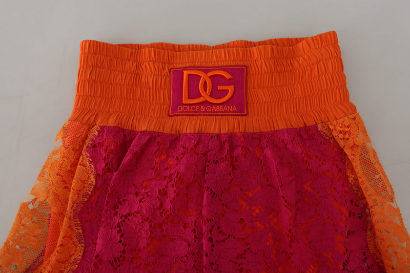 Pink Orange Lace Cotton High Waist Shorts