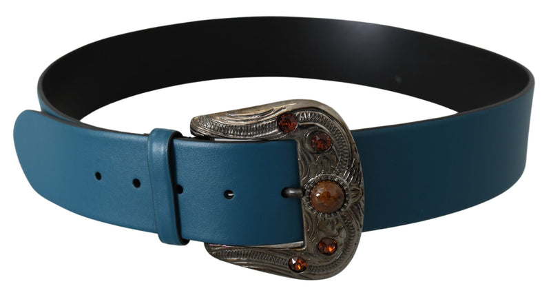 Blue Leather Orange Crystal Baroque Buckle Belt