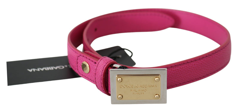 Pink Solid Leather Gold Logo Buckle Belt