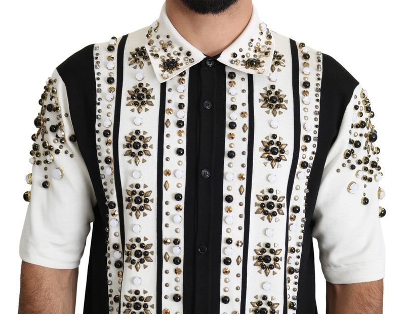 Black White Jewelled Jersey Embellished T-shirt