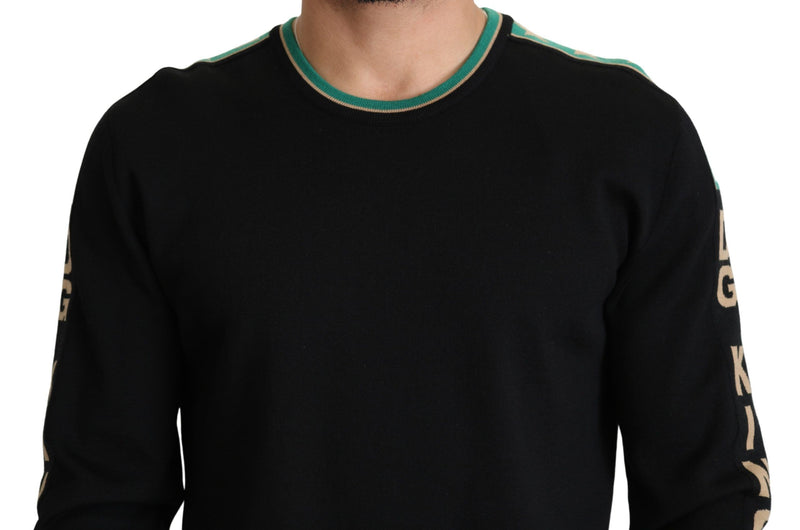 Black Knit Logo Wool Blend Pullover Crew Sweater