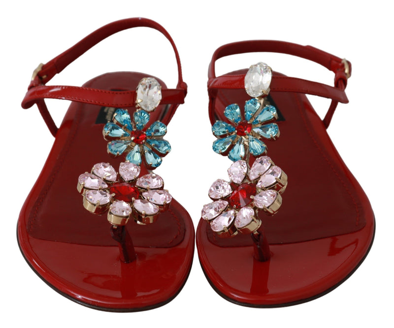 Red Leather Crystal Sandals Flip Flops Shoes