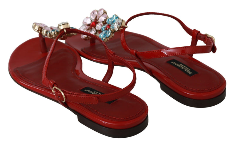 Red Leather Crystal Sandals Flip Flops Shoes