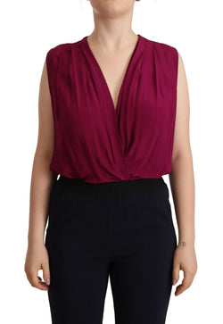 Purple Deep Neckline Sleeveless Bodysuit Top