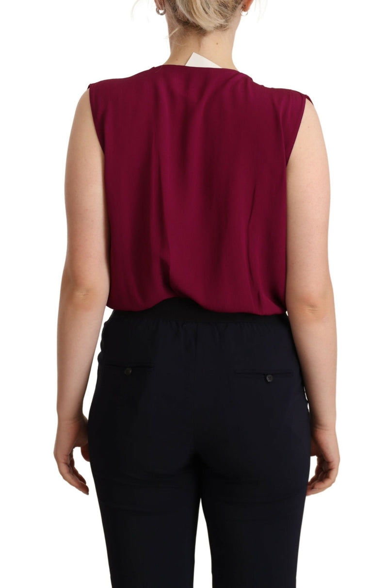 Purple Deep Neckline Sleeveless Bodysuit Top