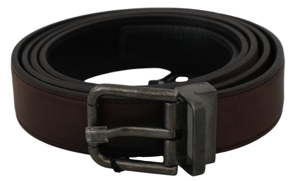 Solid Brown Leather Gray Buckle Belt