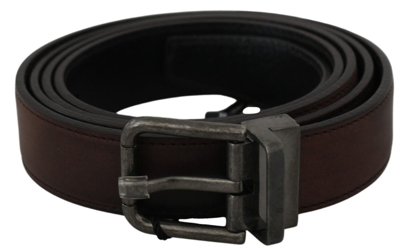 Solid Brown Leather Gray Buckle Belt