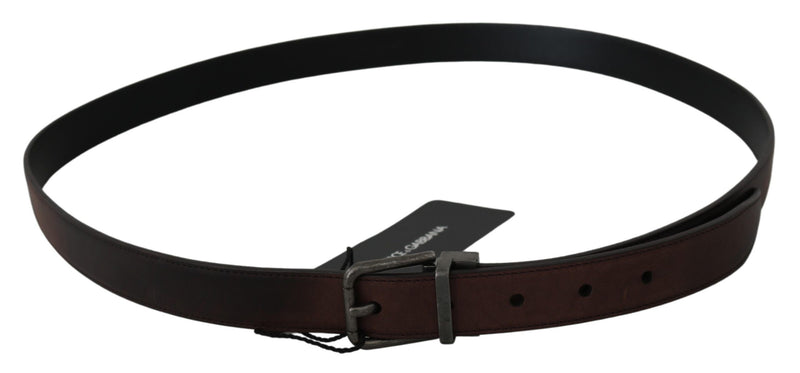 Solid Brown Leather Gray Buckle Belt