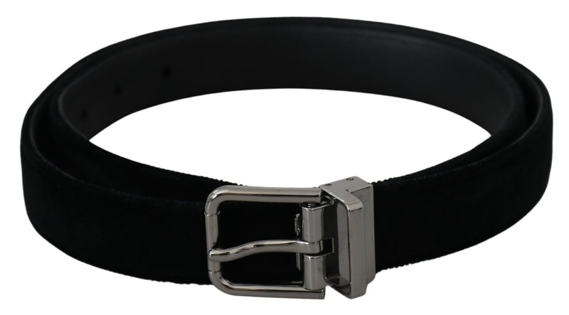 Black Leather Velvet Silver Buckle Belt