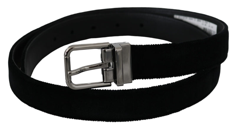 Black Leather Velvet Silver Buckle Belt