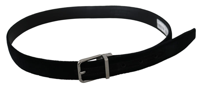 Black Leather Velvet Silver Buckle Belt