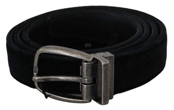 Black Velvet Leather Silver Oval Buckle Belt