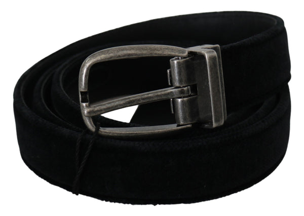 Black Velvet Leather Silver Oval Buckle Belt