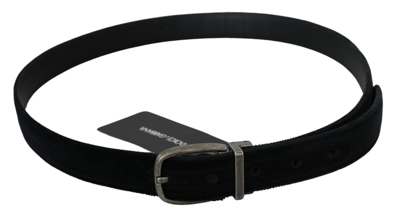 Black Velvet Leather Silver Oval Buckle Belt