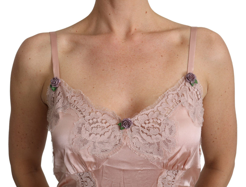 Pink Lace Roses Blouse Strap Tank Silk Top