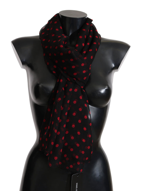 Black Red Polka Dot 100% Silk Shawl Wrap 200cm X 60cm Scarf