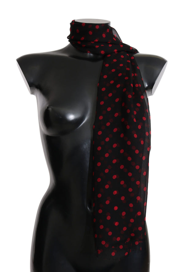 Black Red Polka Dot 100% Silk Shawl Wrap 200cm X 60cm Scarf