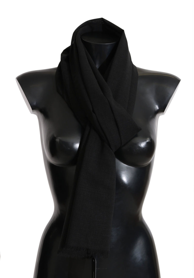 Solid Black Wool Blend Shawl Wrap 70cm X 200cm Scarf