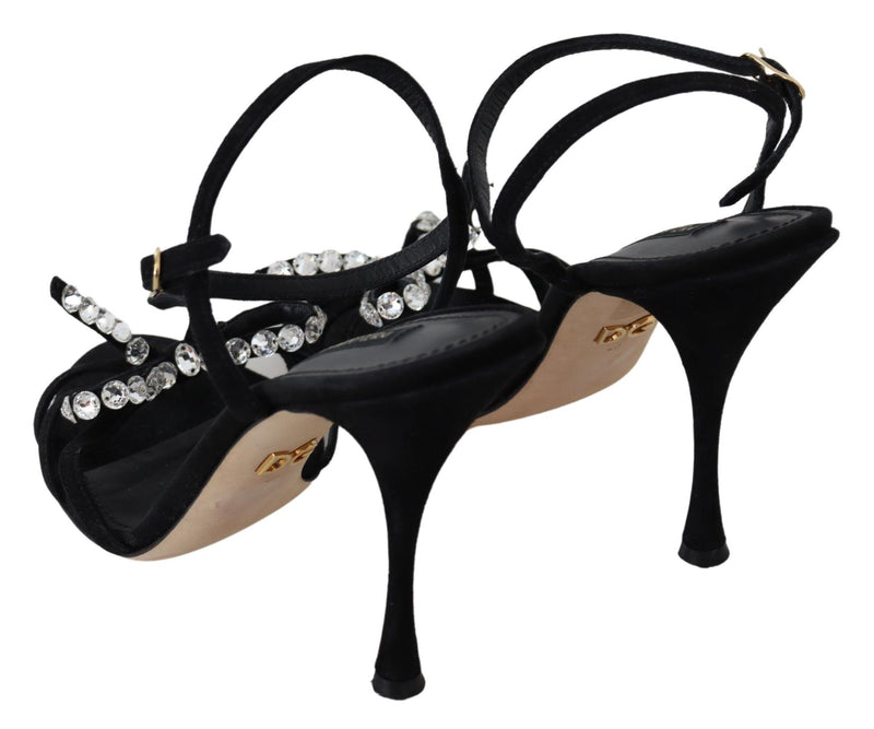 Black Suede Crystals Heels Sandals Shoes