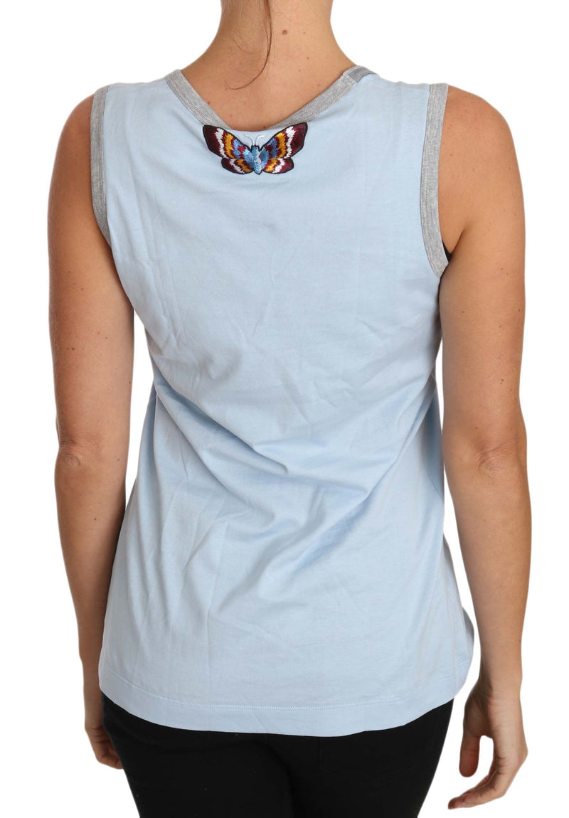 Blue  Sleeveless Tank Cotton Butterfly T-shirt